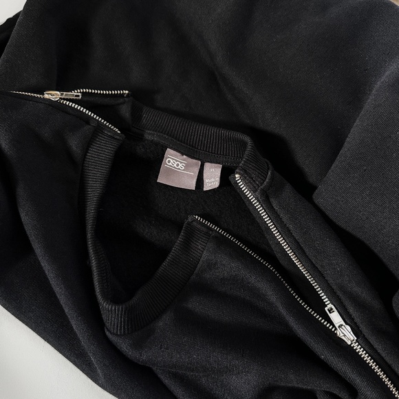 ASOS DESIGN -  Sweatshirt with Silver Neck/Shoulder Zippers - Black - Picture 4 of 6